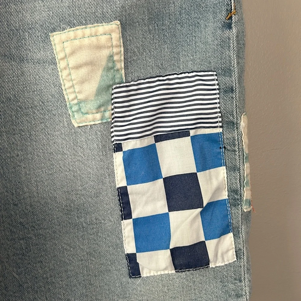 Anthropologie Pilcro Ultra HR Patchwork‎ Light Denim Bermuda Shorts 29 Retro